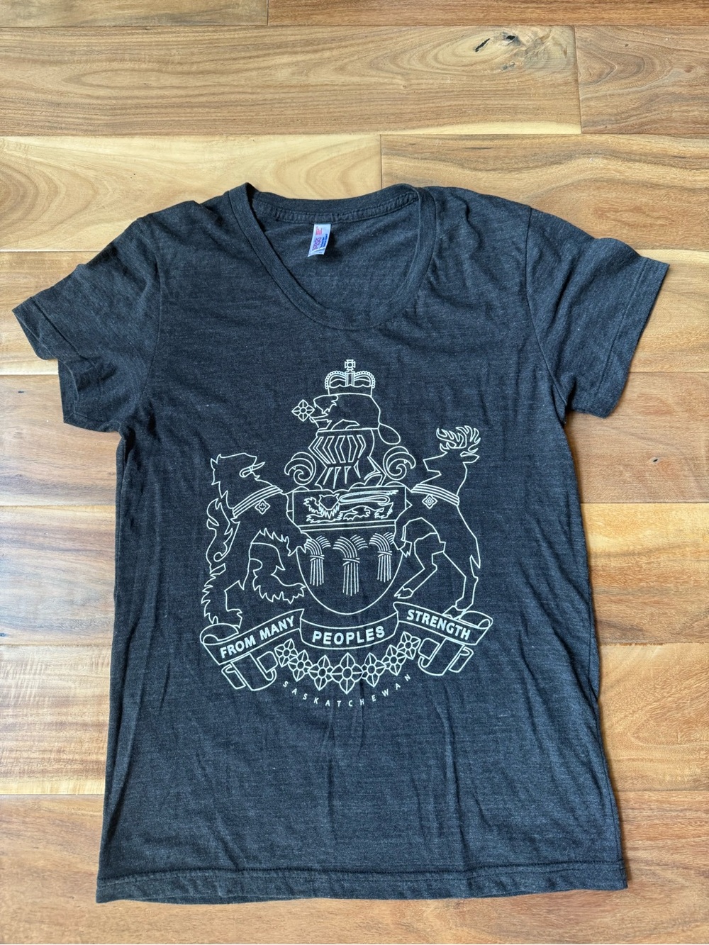 Hardpressed American Apparel Charcoal Gray Tee with Saskatchewan Coat of Arms